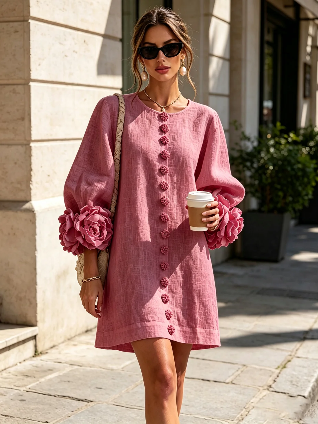 Brune | Kurzes Leinenkleid mit Puffärmeln