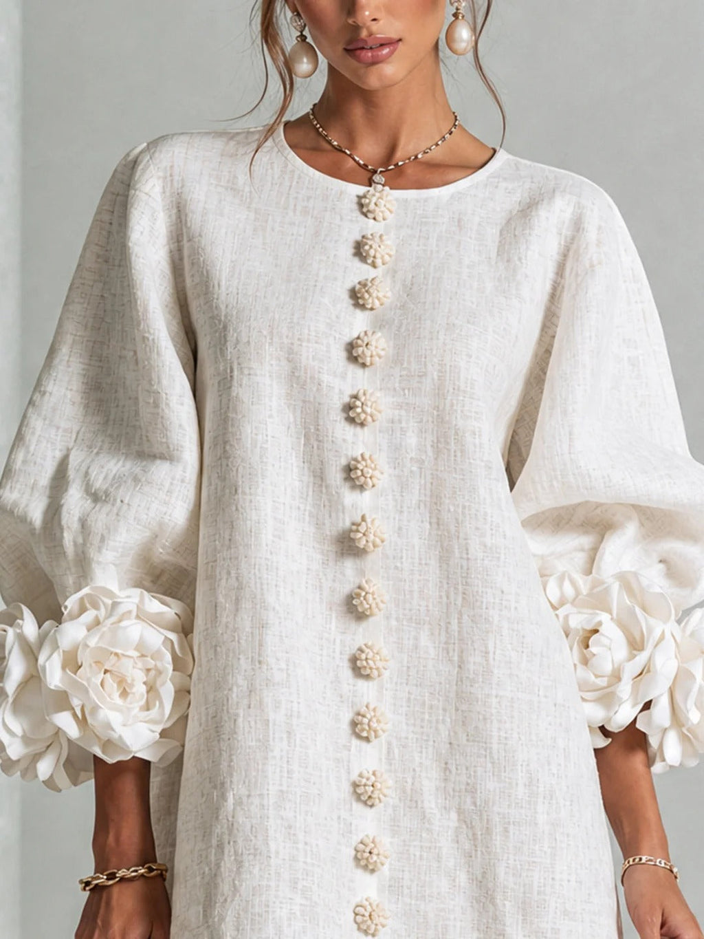 Brune | Kurzes Leinenkleid mit Puffärmeln