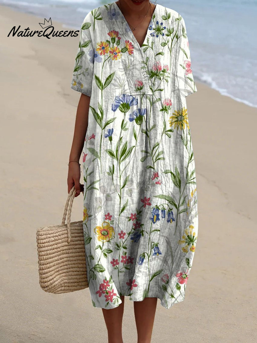 Robe fluide décontractée à fleurs vintage pour femmes