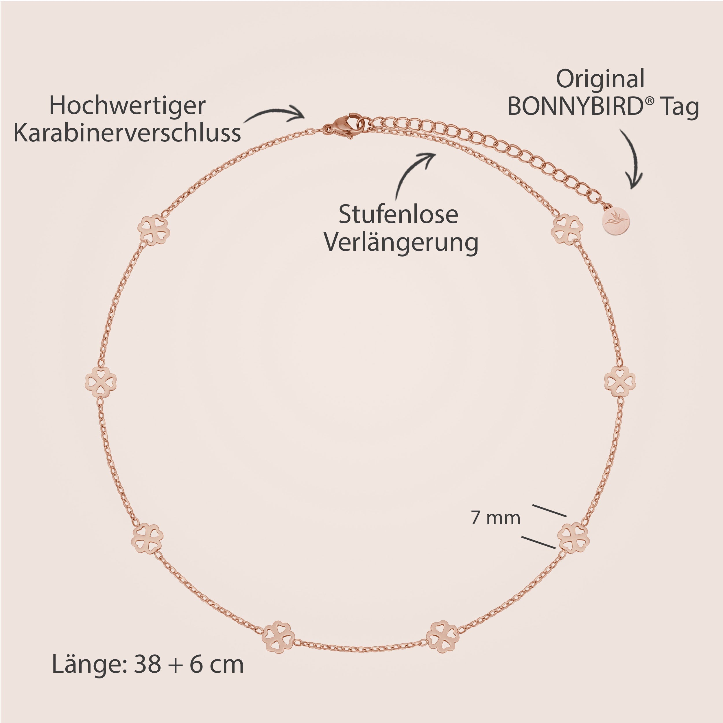 BonnyBliss collier trèfle rose