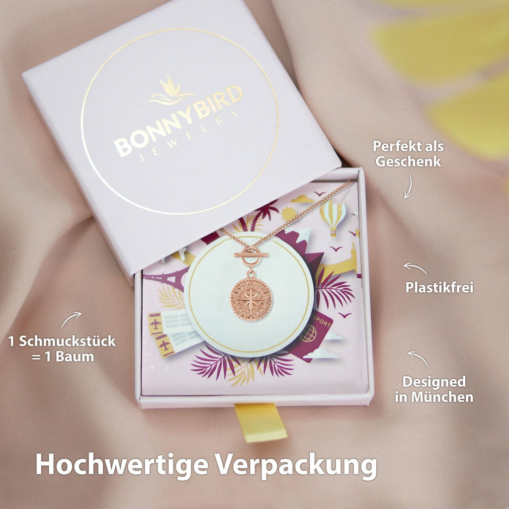 Collier BonnyCompass avec pendentif boussole or rose