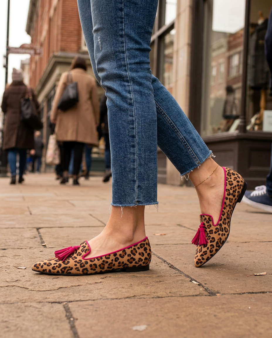 Ginevra™ - Elegante Mokassins mit Leopardenmuster und Fuchsia-Pompoms