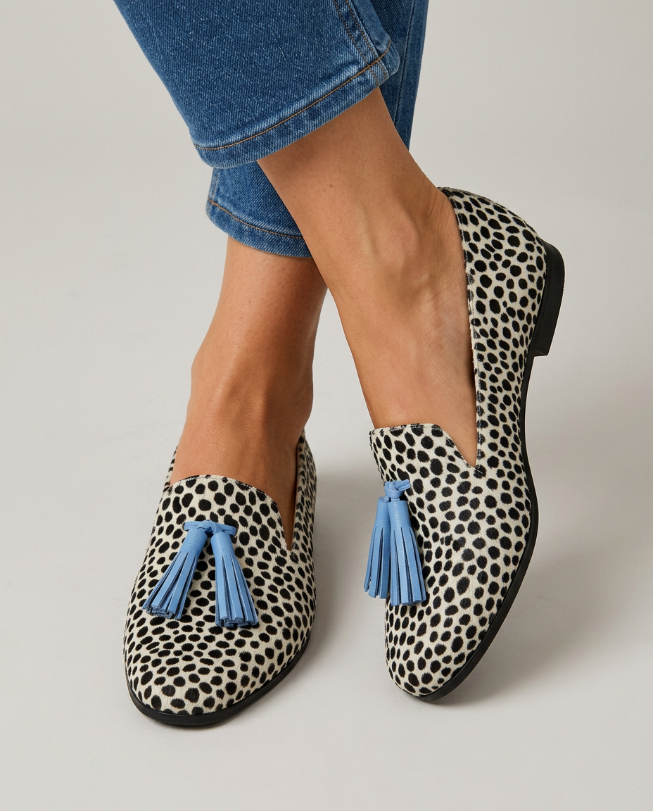 Lodessa™ - Elegante Halbschuhe in Schwarz-Weiß mit Quasten