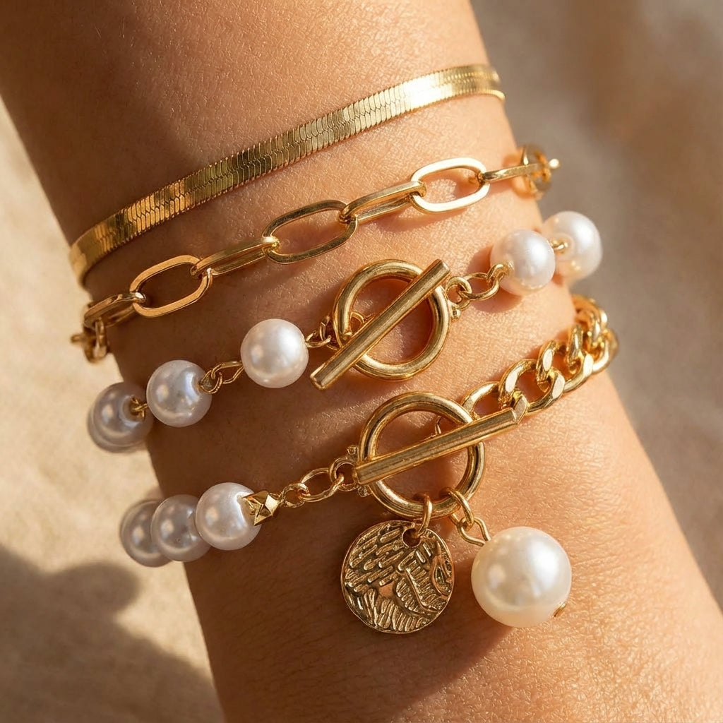 Luxuriöses geschichtetes Perlen-Armband-Set