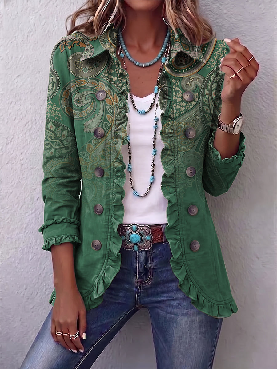 Jacinta | Grüne Cashmere-Jacke mit Rüschen