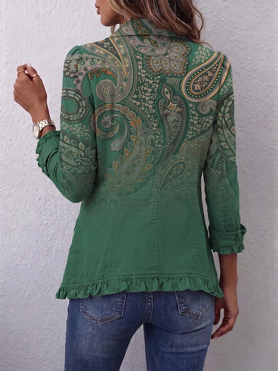 Jacinta | Grüne Cashmere-Jacke mit Rüschen
