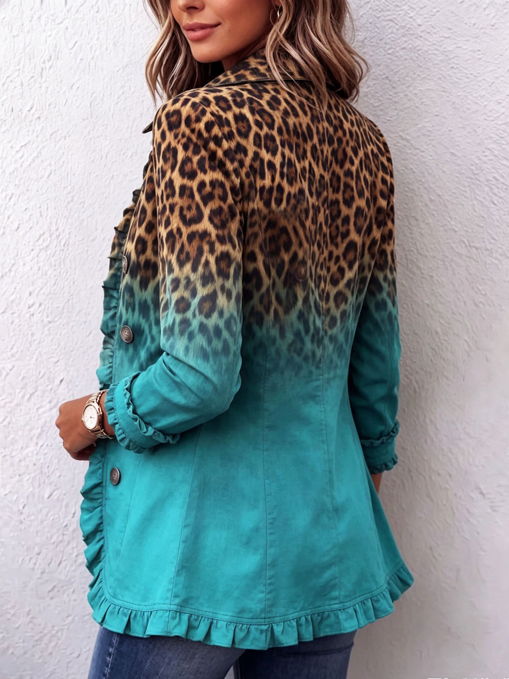 Mercedes | Blazer mit Rüschen im Leoparden-Gradient-Design