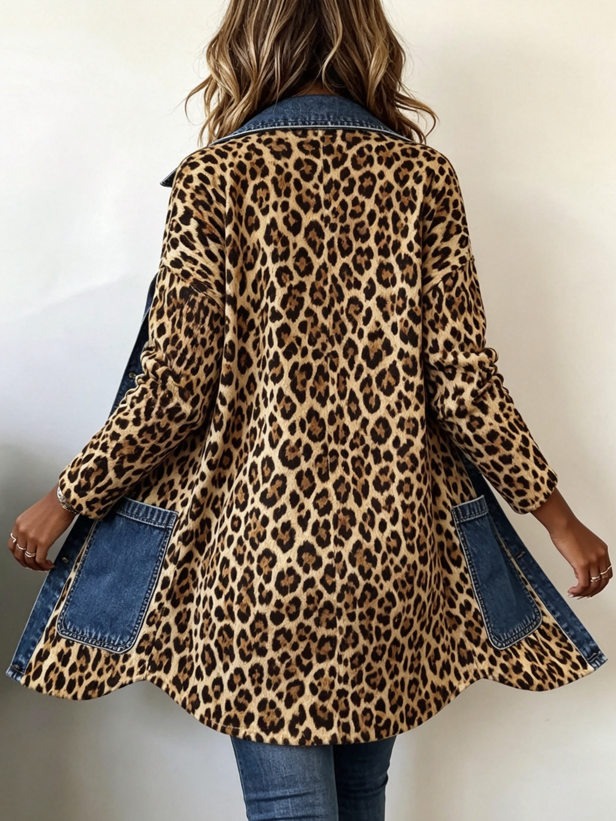 Lorena | Lange Leopardjacke aus Denim