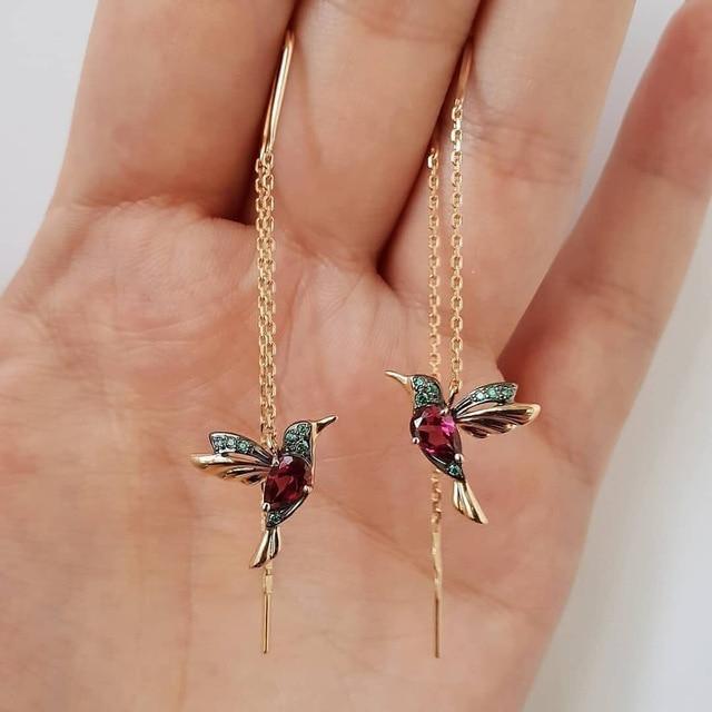 Emaille- und Zirkonia-Kolibri-Ohrringe