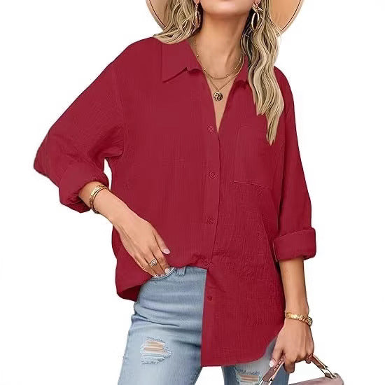 Chemise femme classique en lin avec détails boutons