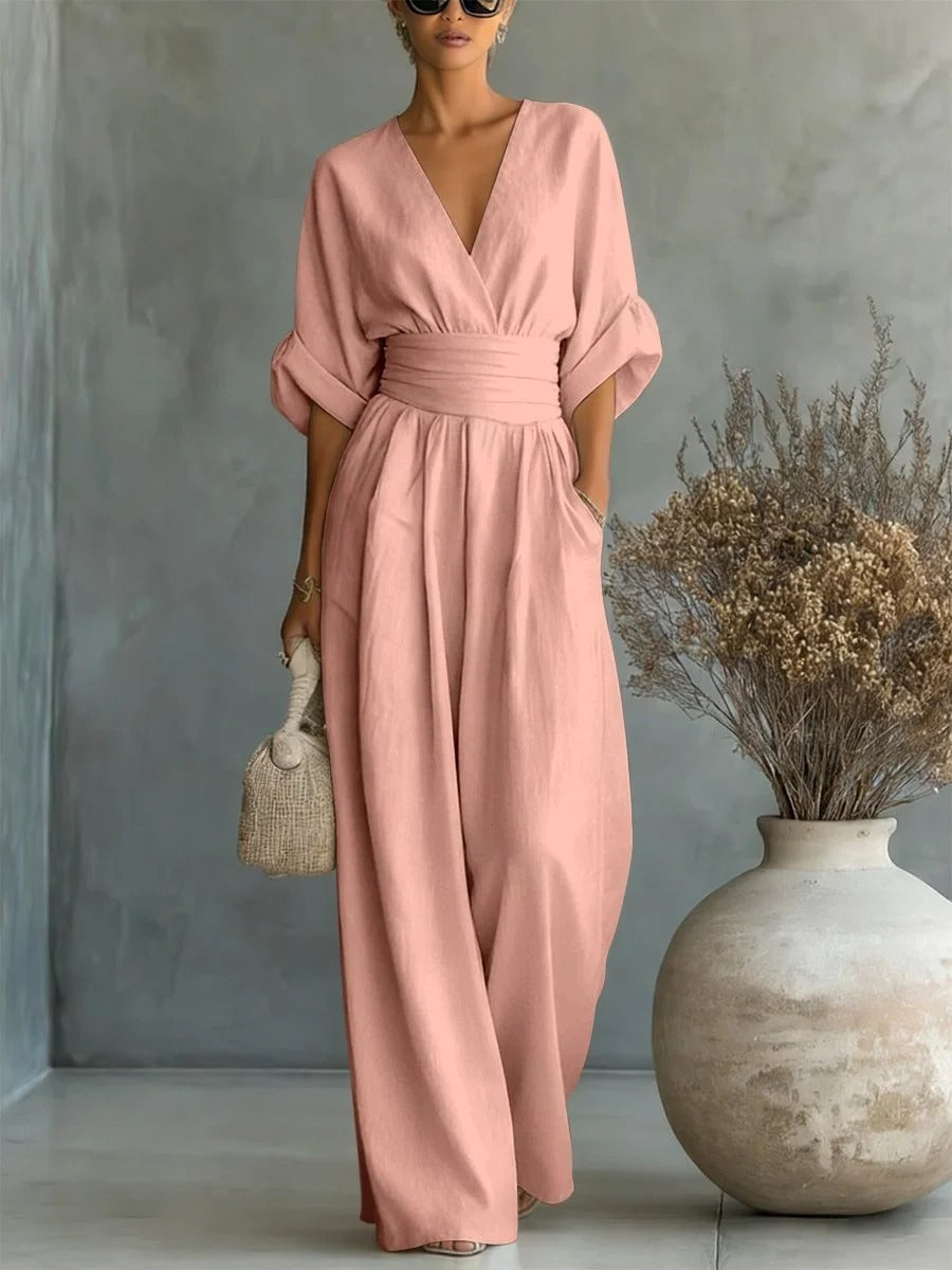 Combinaison élégante taille haute col V