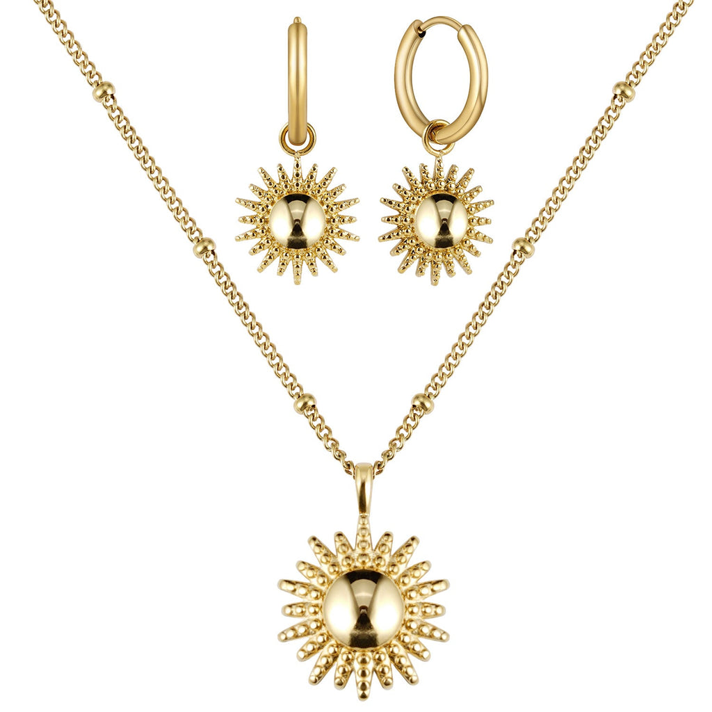 Bundle : collier BonnySun + boucles d'oreilles soleil en or