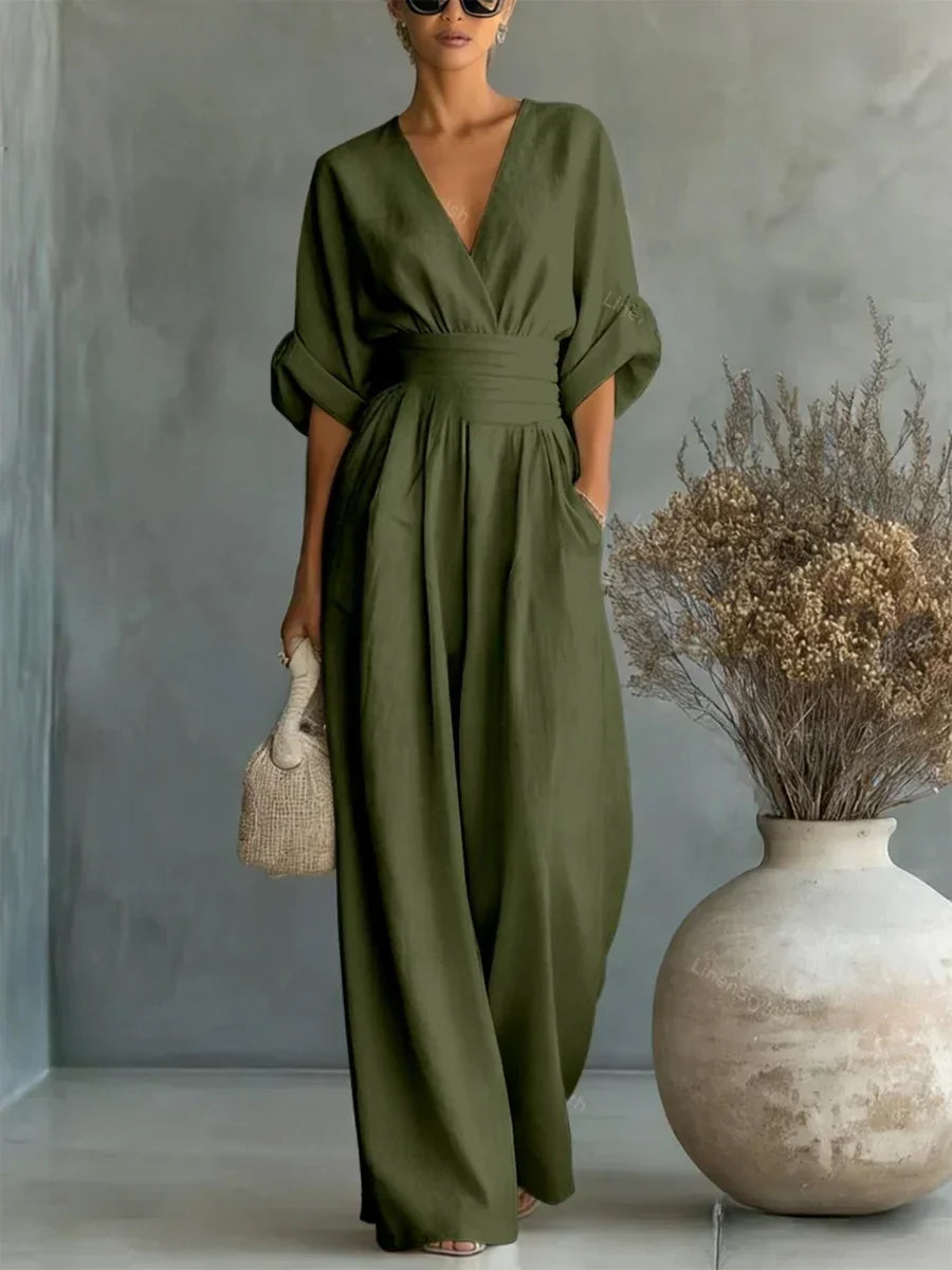Combinaison élégante taille haute col V