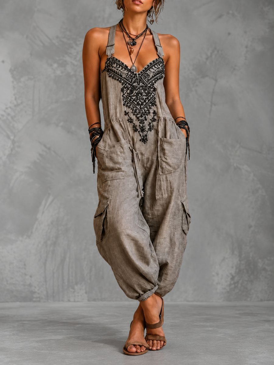 Emma | Boho Latzhose mit praktischen Klapptaschen