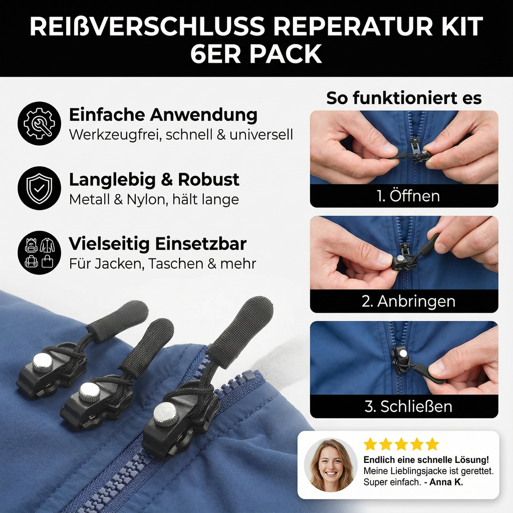 Reißverschluss Reperatur Kit 6er Pack